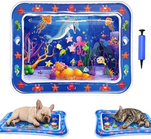2026 Upgraded Thickened Cat Water Sensory Mat Interactive Toy Cooling Pad Indoor Exercise Hunting Anti-Scratch Leak Proof Foldable Portable Summer Floating Fish Pet Ball Play(1PCC)