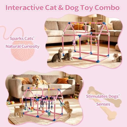 Liitrton Puppy Play Gym for Small Dogs & Kittens, Large PVC Pink Frame