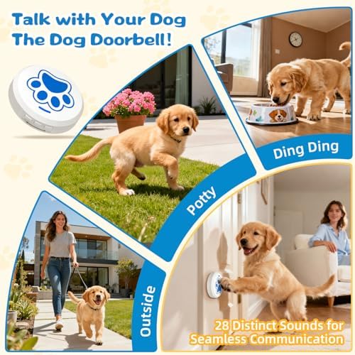 ChunHee Dog Bells to Go Outside – Bell for Dogs to Ring to Go Potty | Dog Door Bell with 5 Adjustable Volume & 36 Ringtones | Chew-Proof Dog Potty Bell | Bells for Dog Training to Go Outside
