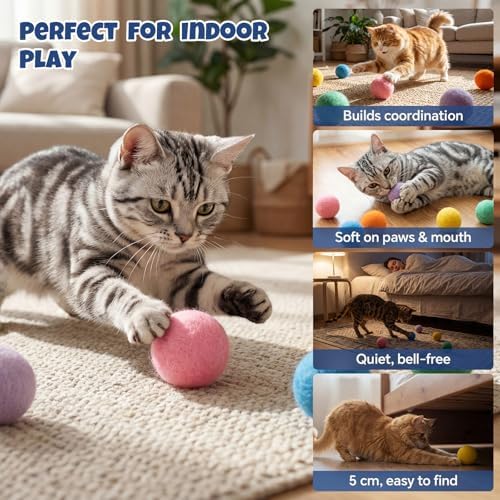 Wool Cat Dryer Balls, 6 Pack, 2 Inches, Multicolor