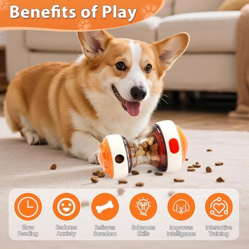 Dog Puzzle Toy - Adjustable Treat Dispensing Ball Food Dispenser Slow Feeder, Puppy Enrichment Training Toy, Pet Interactive Chase Toy for Small Medium Dogs to Keep Them Busy and Relieve Boredom