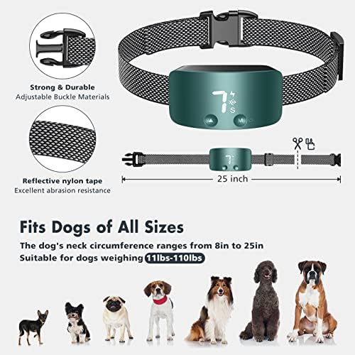 NBJU Bark Collar for Dogs,Rechargeable Anti Barking Training Collar with 7 Adjustable Sensitivity and Intensity Beep Vibration for Small Medium Large Dogs (Blackish Green)