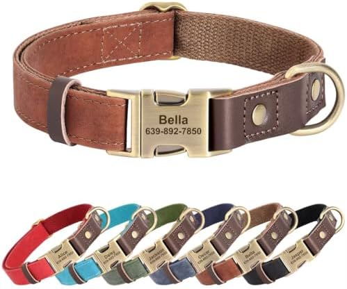 Personalized PU Leather Dog Collars,Quick Release Buckle,Brown,M