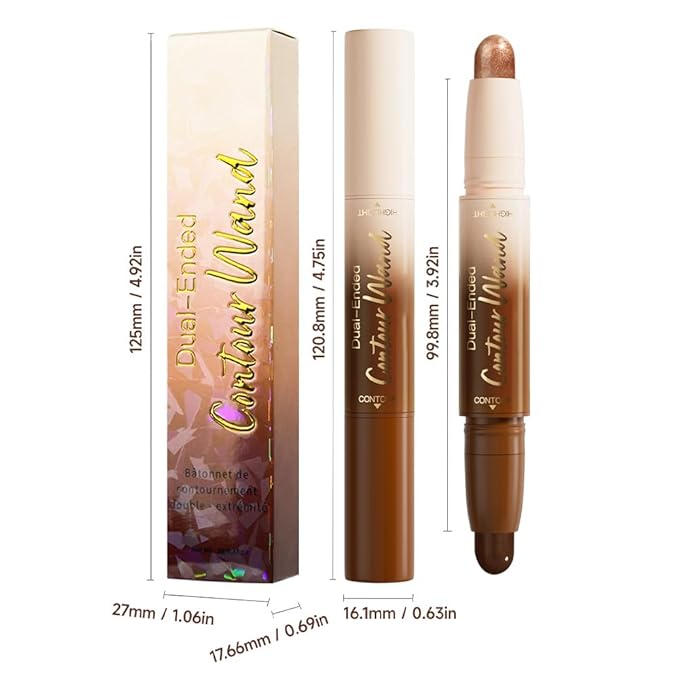 Dual-Ended 2-in-1 Cream Contour & Highlighter Stick Makeup For Face & Body – Waterproof, Long-Lasting, Suitable for All Skin Tones, 06#Black Cocoa + Bronzer Shimmer