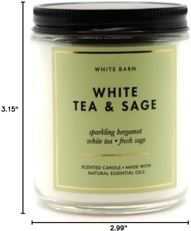 Bath & Body Works, White Barn 1-Wick Candle w/Essential Oils - 7 oz - New Core Scents! (White Tea & Sage)