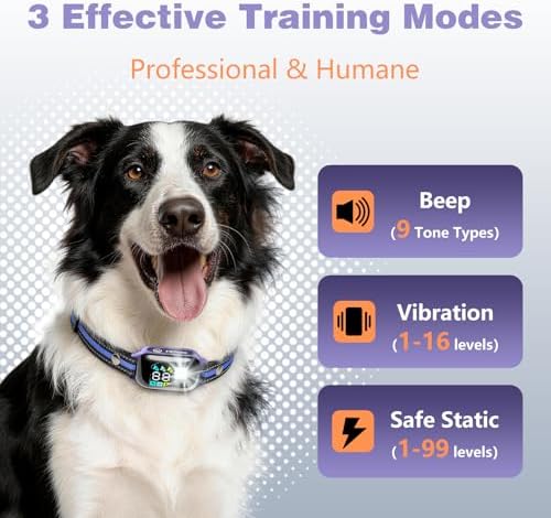 2 in 1 Shock Collar for Dogs 7-120lbs, Automatic Bark Collar with Remote Control, 3300ft IPX7 Waterproof E Collar for Large Medium Small Dogs with Beep (1-9), Vibration(1-16), Safe Shock(1-99)