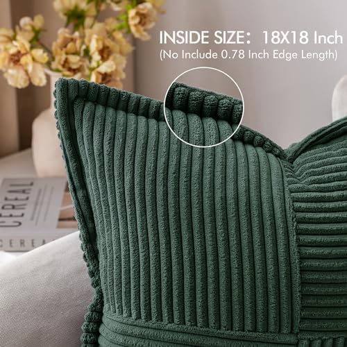 MIULEE Decorative Euro Sham Throw Pillow Covers 22x22 Inch Dark Green | 2 Pack, Boho Broadside Striped Patchwork Pillow Covers, Soft Corduroy Cushion Cases, For Bed Sofa Couch Livingroom Home Decor