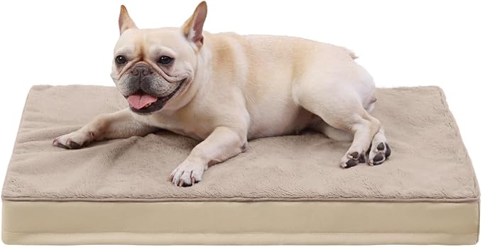 KSIIA Orthopedic Dog Bed for Medium Dogs with Waterproof Lining,Khaki,29x18 | Deluxe Soft Plush Dog Crate Bed, Washable Pet Mat with Removable Cover & Egg Crate Foam for Medium Dogs Sleeping & Relaxing