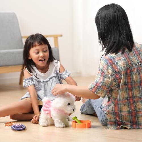 OR OR TU Walking Barking Toy Dog with Remote Control Leash, Plush Puppy Electronic Interactive Toys for Kids, Shake Tail,Pretend Dress Up Realistic Stuffed Animal Dog Age 3 4 5 6+ Years Old Best Gift