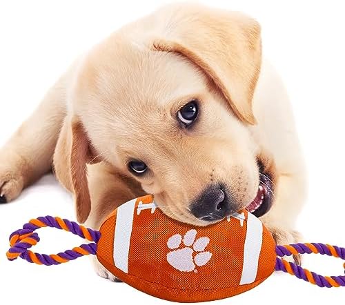 NCAA Clemson Tigers Football Dog Toy, Tough Quality Nylon Materials, Strong Pull Ropes, Inner Squeaker, Collegiate Team Color