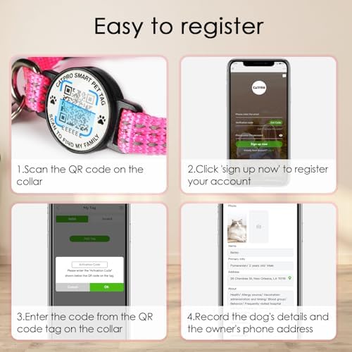 Smart QR Code Pet ID Personalized Tag Cat Collar, Reflective Nylon with Bell, Secure Breakaway, Comfortable, Durable - Suitable for Kittens-Rose&Black-S