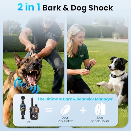 2‑in‑1 Dog Bark and Shock Collar, 4500FT Remote Range, Beep/Vibration/Shock 3 Modes, 8 Sensitivity, IP67 Waterproof, Portable Training Collar for Medium and Large Dogs (5-120lbs)