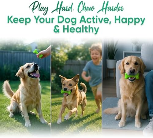 Natural Rubber Dog Toys for Small Dogs & Puppies - Durable Dental Dog Bone Toy for Indoor & Outdoor Play - Interactive Tough Teething Toy for Boredom Relief - For 25 lbs Small Dogs (Green)