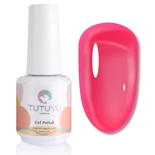 Jelly Hot Pink Gel Nail Polish,Sheer Translucent Clear Neon Hot Pink Gel Polish for Manicure Salon or DIY Nail Art at Home,0.51 Oz - GP0011