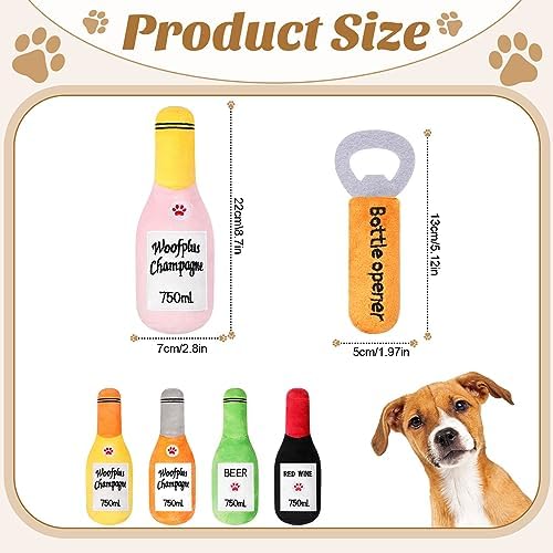 Shappy 6 Pcs Squeaky Dog Toys Beer Bottle and Opener Design Interactive Dog Toys for Small and Medium Pet Playing, Without Stuffing