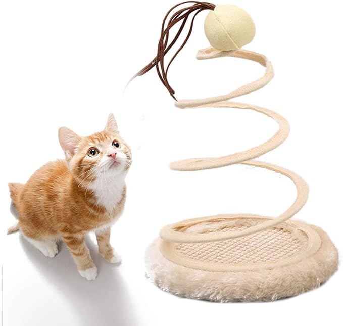 Andiker Interactive Cat Toy, Cat Plush Toy with Spiral Spring Plate and Funny Ball or Mouse Interactive Stainless Steel Spring Rotating Cat Creative Toy to Kill time and Keep Fit (Ball)