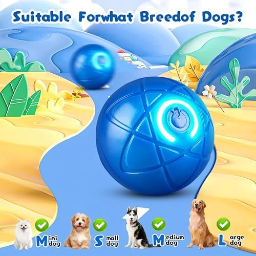 Smart Interactive Dog Ball Toy for Small Dogs and Cats, LED Light-Up, Automatic Motion Ball for Indoor Play, Blue, 2.1inch