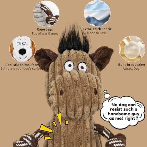 5 pack Large dog Squeaky Toys,Tough Stuffed Plush dog chew Toys Assortment ,Durable plush Animal dog Toys with Tug of War Rope to Keep Them Busy, Puppy Toys Value Bundle for Small Medium Large Dogs