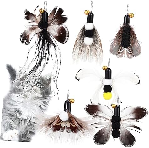 FRCOLOR 6pcs Interactive Cat Teaser Replacement Toys Bell Realistic for Indoor Play Easy to Switch Between Cat Wands Variety for Pet Entertainment