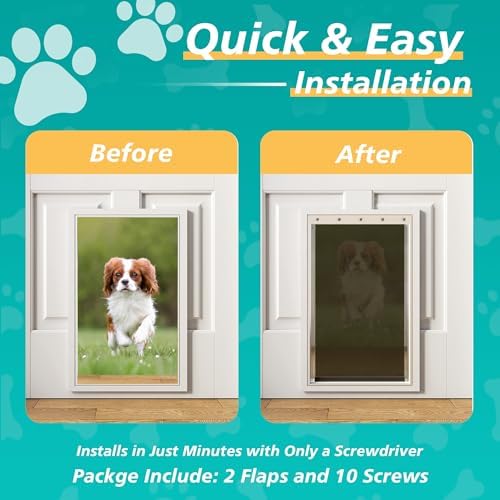 2-Pack Large Dog Door Replacement Flaps with Screws | Compatible with PetSafe Freedom PAC11-11039, Flexible No-Warp Flaps, Durable Pet Door Replacement Flaps, 10 1/8" x 16 7/8"
