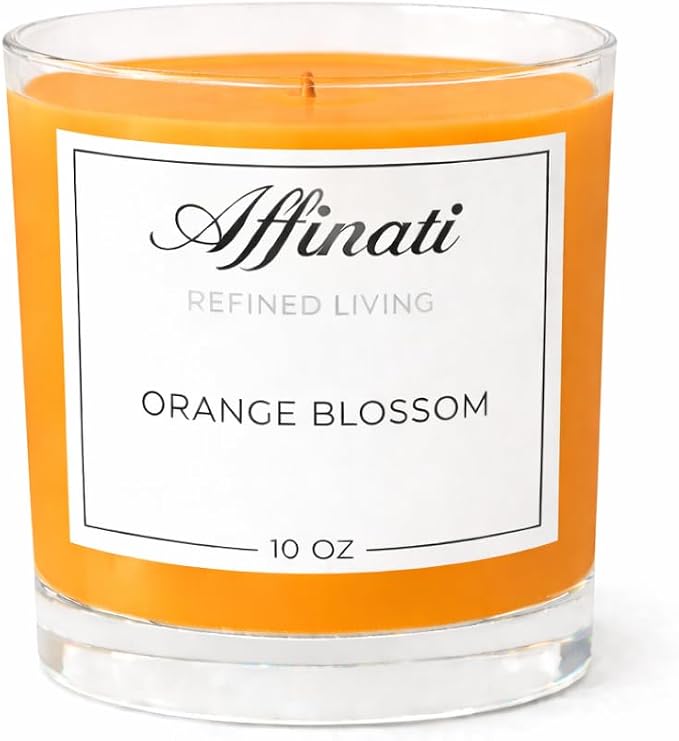 Orange Blossom Affinati 10 oz Scented Candle for Home – Long Lasting Fruity Soy Blend Candle with Wooden Wick, Strong Scent Throw Glass Jar Candles, Premium Clean Burning Aromatherapy Gifts
