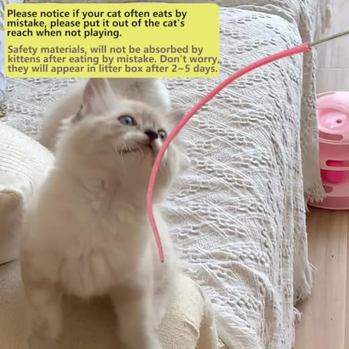 2PCS Retractable Wand Toys, Interactive Cat Wand Toy with Silicone Mouse Tail, 34.1” Long Interactive Feather Toy, Fishing Pole Toys Play and Exercise Teaser Stick for Indoor Cats and Kittens