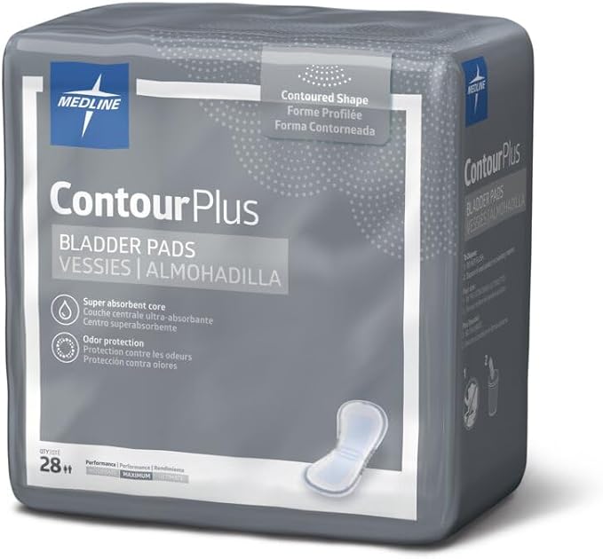 Medline ContourPlus Bladder Control Incontinence Pads, Maximum Absorbency, 6.5" x 13.5", 28 Count (Pack of 6)