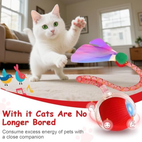 Interactive Smart Ball Toy for Cats and Dogs, 360° Automatic Rolling Chase,Designed for Indoor pet Exercise, Boredom Relief, and Fun Chase Play. (Red-1)