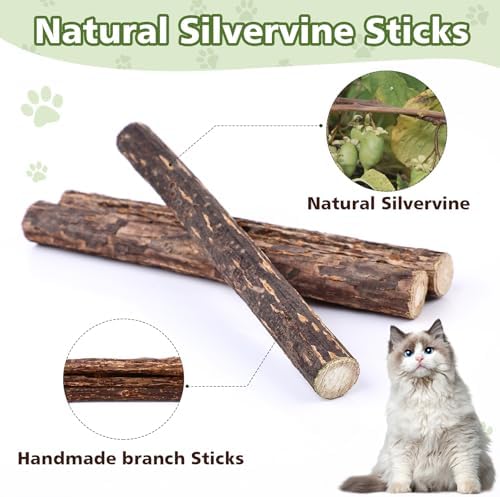 WOUSEDO 6 Pack Silvervine Sticks for Cat, Natural Catnip Toys