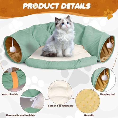 Spardar 2-in-1 Bunny Tunnel Bed, with Removable Mat Hideout, Matcha Green