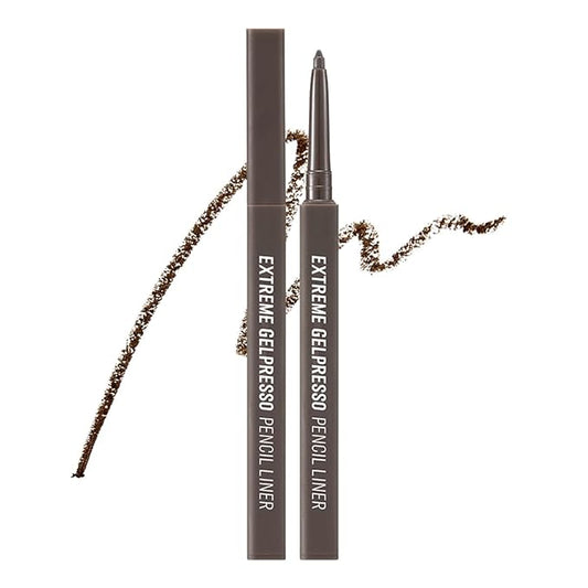 CLIO Extreme Gelpresso Pencil Eyeliner, Gel Smooth Waterproof Formula, One Swipe High Pigment Color, Smudge Resistant Long Wear, Creamy Glide, Blend Control, Defined Eye Precision (004 Gray Brown)