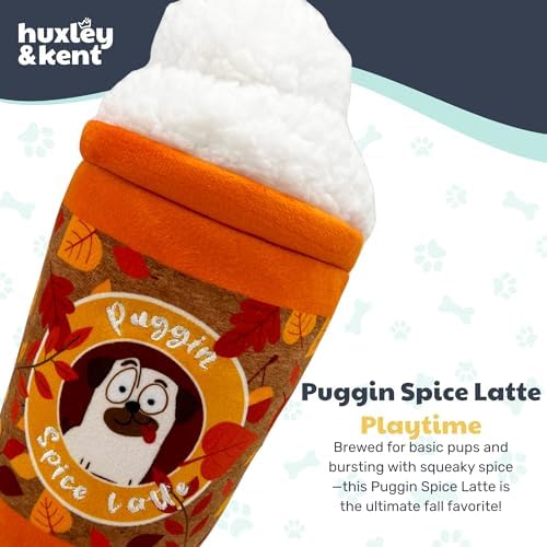 Huxley & Kent Power Plush Squeaky Dog Toy, Puggin Spice Latte, Large