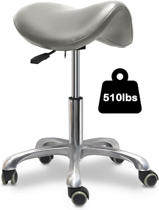 Saddle Stool with Wheels,Rolling Stool,Rolling Chair Ergonomic Swivel Rolling Chair with Hydraulic Lifting Height Adjustable Rolling for Office Medical Massage Salon Drafting(Grey)