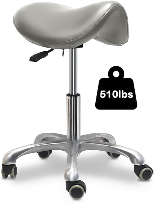 Saddle Stool with Wheels,Rolling Stool,Rolling Chair Ergonomic Swivel Rolling Chair with Hydraulic Lifting Height Adjustable Rolling for Office Medical Massage Salon Drafting(Grey)