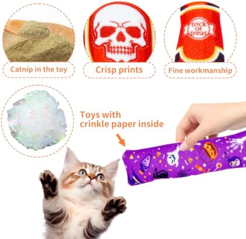 Random Halloween Catnip Toys for Indoor Cats with Crinkle 4 Pack