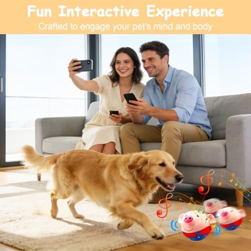 Interactive Dog Toys, Active Moving Pet Plush Toy, 2026 Upgraded Rechargeable Squeaky Dog Ball Toy with Recording Sound, Washable Cartoon Pig Plush Toy for Dogs Puppies (Blue)