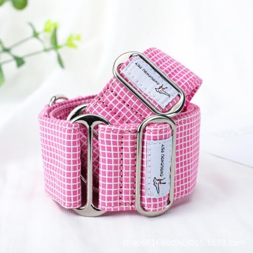 Pink Dog Collar Medium, Adjustable Martingale Dog Collar, 13.8 to 18.9 in, 2.0 in Wide Grid Pattern, Soft Padded Training Neckband with Metal D-Ring for Medium Large Dogs Walking