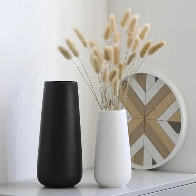 Premium Quality Large Ceramic Black Vase - 9 inch | Flower Vase for Home Decor, Farmhouse, Modern, Bohemian & Aesthetic Room Decor