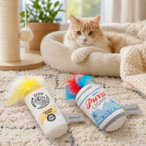 Pearhead Pet Crinkle, Feather, Catnip, and Teaser Pawty Time Cat Toy Set