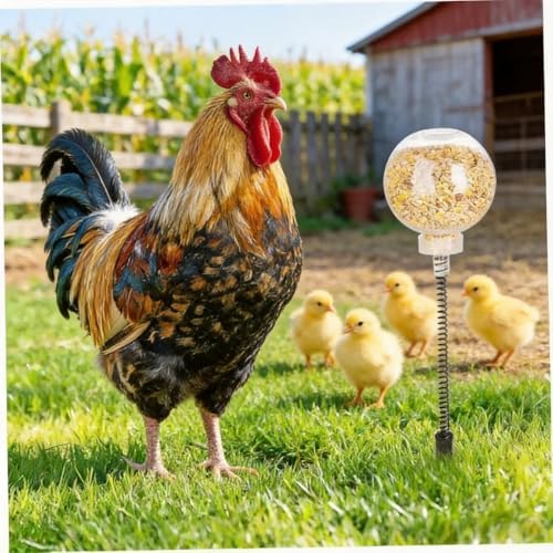 2 Pack Chicken Pecking Toys, Chick Interactive Slow Feed Enrichment Toy, Chicken Swing Feeder with Spring and Ground Stake, Coop Accessories for Hens Poultry Duck Birds Parrots