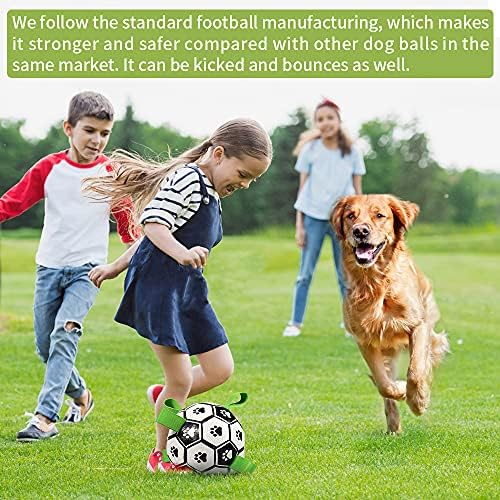 QDAN Large Dog Toys, 8 Inch Soccer Ball for Dogs with Straps, World Cup Interactive Toys for Tug of War, Puppy Birthday Gifts, Water Toy, Durable Dog Balls for Medium Large (Pack of 2)