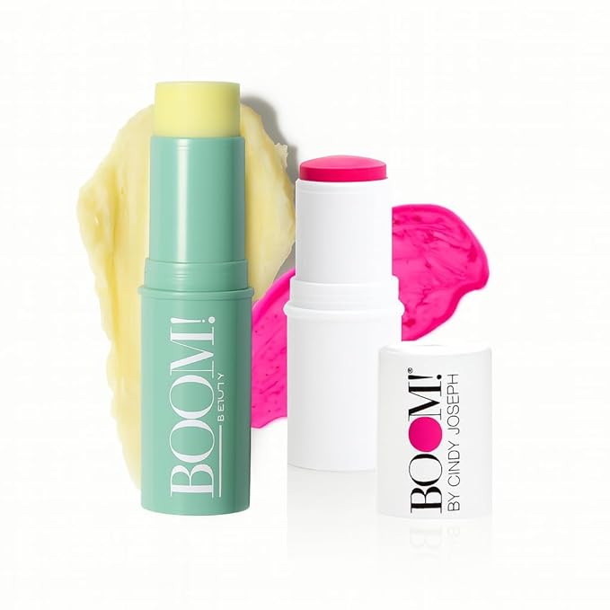 Boomstick GLO ® + Boomstick Peony Pink ™ Buildable Lip & Cheek Tint Makeup Sticks, Moisturizer Stick & Subtle Pink Shine - BOOM! by Cindy Joseph Cosmetics
