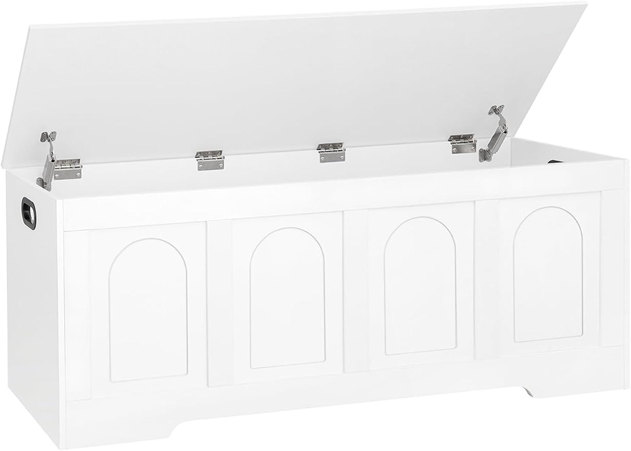 Storage Chest, Wooden Toy Box, White 50.0" L | Extra Large Storage Bench, 2 Soft-close Hinges, Finger-safe Flip-Top Lid, Easy Assembly, Farmhouse Trunk, Living Room/Bedroom