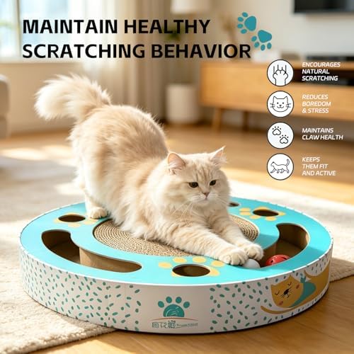 Round cat Scratching pad Modern Cats Scratcher Cardboard Interactive Toys for Indoor Cats with 2 Bell Balls and Kitten Tunnel