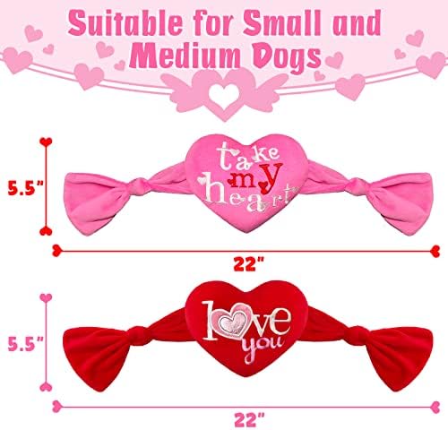 Valenine's Day Dog Toys, 2 Pack Plush Squeaky Dog Toys with Heart Shape, Valentines Day Dog Gifts for Small and Medium Dogs