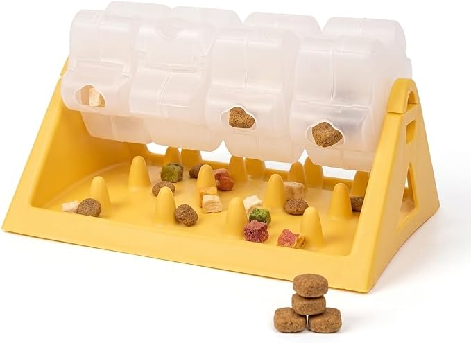 Interactive Dog Puzzle Slow Feeder Toy – Treat Dispenser, Mental Stimulation, Slow Feeding Bowl for Dogs & Puppies (Yellow)