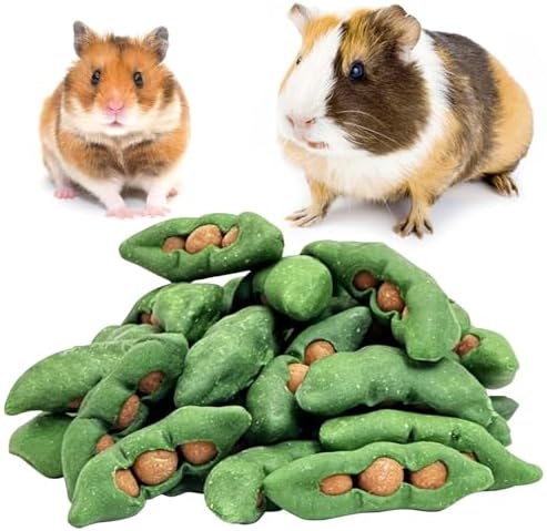 Fhiny Hamster Chew Toys for Teeth, 12 PCS Peapods Shaped Guinea Pig Snacks Natural Timothy Grass Carrot Rabbit Treats Handmade Small Animal Food for Bunny Chinchilla Gerbil Molaring