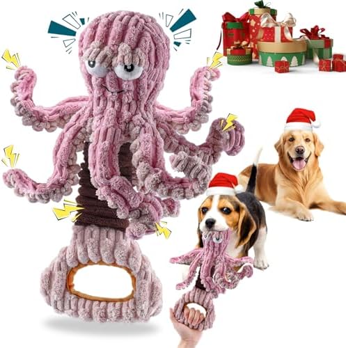 YZHDUXIU Octopus Dog Squeak Toys, Plush Tug of War Dog Toy with Crinkle