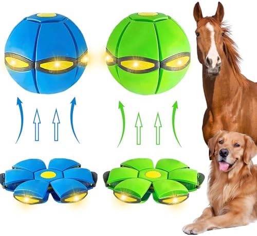 2PCS Magic Bouncing Ball, Magic Meta - Ball, Children's Magic Bouncing Balls, Doggy Disc Ball, Flying Saucer Ball, Parent-Child Interaction with Lights for Indoor & Outdoor Play Green and Blue