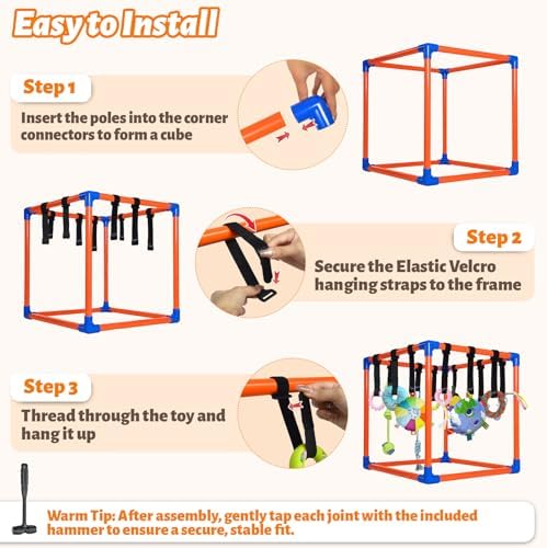 Puppy Play Gym with 15 Hanging Toys for Small Dogs, PVC Frame with Bungee Straps, Interactive Indoor Jungle Playground for Entertainment, Teething and Mental Stimulation